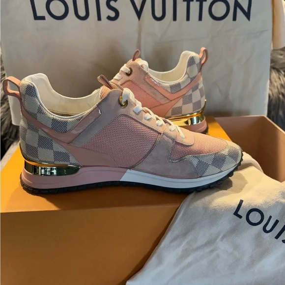 Louis Vuitton Pink and Damier Azur Run Away Sneakers - Picture 6 of 16